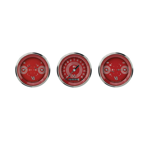 PartzBiz CM: V8RS04SHC-Classic Instruments V8 Red Steelie Three Gauge Set PartzBiz CM: V8RS04SHC-Classic Instruments V8 Red Steelie Three Gauge Set