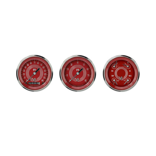 PartzBiz CM: V8RS03SHC-Classic Instruments V8 Red Steelie Three Gauge Set PartzBiz CM: V8RS03SHC-Classic Instruments V8 Red Steelie Three Gauge Set