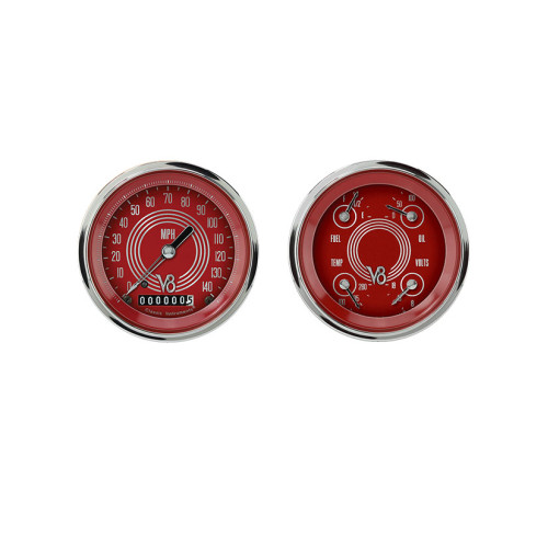 PartzBiz CM: V8RS02SHC-Classic Instruments V8 Red Steelie Two Gauge Set