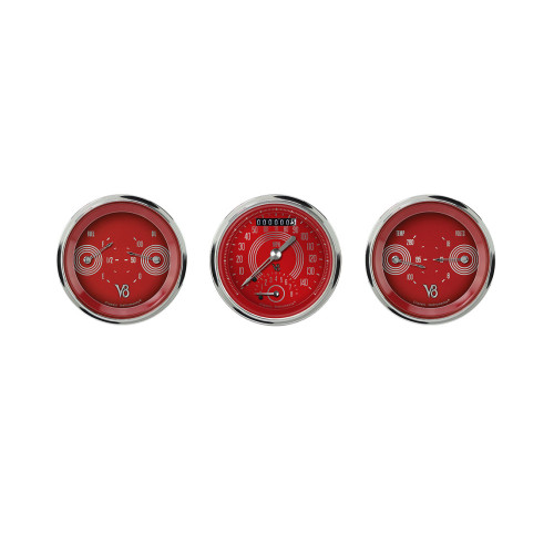 PartzBiz CM: V8RS34SHC-Classic Instruments V8 Red Steelie Three Gauge Set PartzBiz CM: V8RS34SHC-Classic Instruments V8 Red Steelie Three Gauge Set