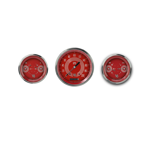 PartzBiz CM: V8RS64SLC-Classic Instruments V8 Red Steelie Three Gauge Set PartzBiz CM: V8RS64SLC-Classic Instruments V8 Red Steelie Three Gauge Set