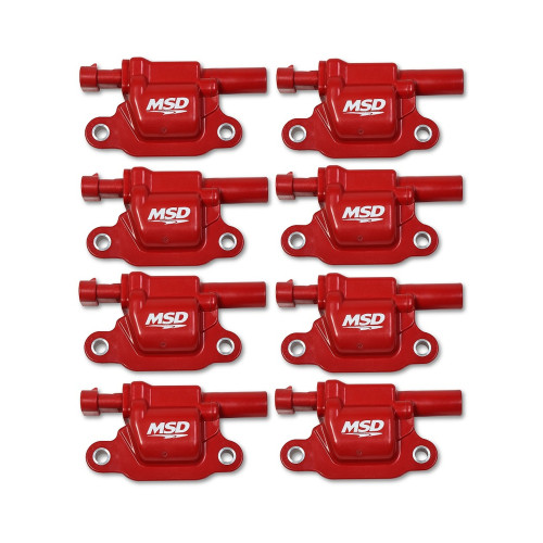PartzBiz CM: 82668-คอยล์จุดระเบิด MSD - GM Gen V Blaster Series - เครื่องยนต์ Gen V Direct Injected - สีแดง - 8 แพ็ค - สี่เหลี่ยมจัตุรัส