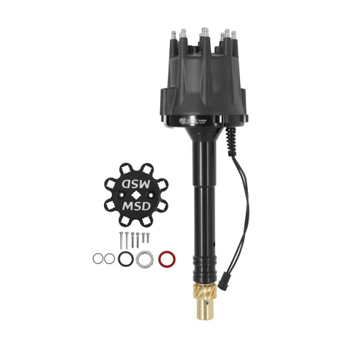 PartzBiz CM: 85505-MSD Black Chevy V8 Pro-Billet Distributor พร้อมระบบจับเวลาแบบล็อคเอาท์และเกียร์สีบรอนซ์