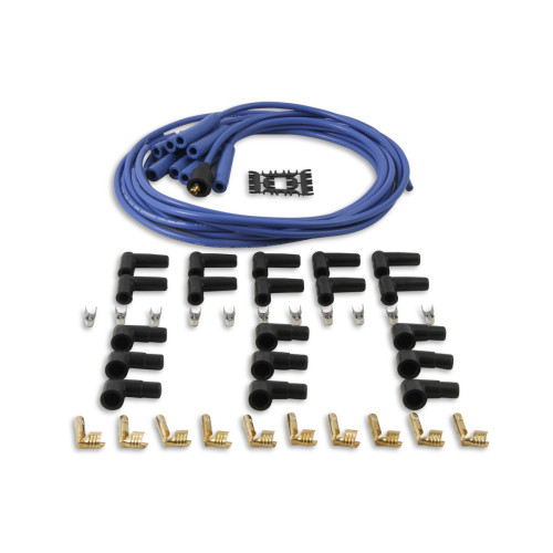 PartzBiz CM: 4040B-Spark Plug Wire Set- 8mm - Blue Wire with Blue Straight Boots