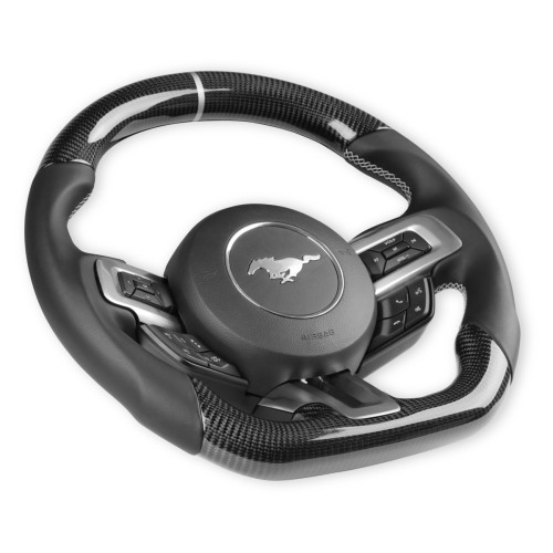 PartzBiz CM: MU950-07-Drake Muscle Cars Steering Wheel - Carbon Fiber with Leather Grips - Heated
