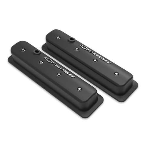 PartzBiz CM: 241-292-Holley GM Licensed Valve Cover - Muscle Series - SBC - Center Bolt - Satin Black Machined