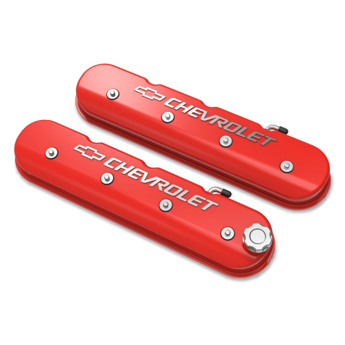 PartzBiz CM: 241-404-Tall LS Valve Cover with Bowtie/Chevrolet Logo - Gloss Red Machined Finish PartzBiz CM: 241-404-Tall LS Valve Cover with Bowtie/Chevrolet Logo - Gloss Red Machined Finish