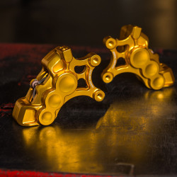 PartzBiz HD 02-201 - Arlen Ness 6 Piston Bore Caliper Gold Front Left 14” Harley Big Twin XL 06-21