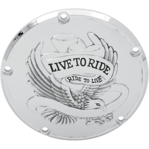 PartzBiz HD: 3450702-Drag Specialties Chrome 5 Hole Live To Ride Derby Cover Harley Big Twin 99-18