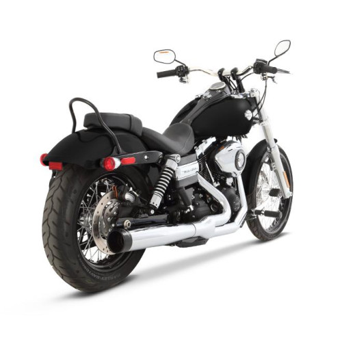 PartzBiz HD: 3453107-Rinehart Racing Chrome 2 Into 1 Pipe Black End Cap Exhaust Harley Dyna 2006-2017 PartzBiz HD: 3453107-Rinehart Racing Chrome 2 Into 1 Pipe Black End Cap Exhaust Harley Dyna 2006-2017