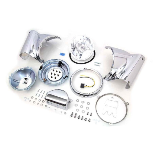 PartzBiz HD: 3442722-7‚” ฝาครอบไฟหน้าโครเมียม Nacelle Kit 86-17 Harley Softail Fatboy Heritage FLSTF