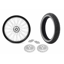 PartzBiz HD 36-654-WWPACKAGE-25MM - 21x3.5 60 Spoke ล้อหน้าสีดำขอบยางแพคเกจ 08-18 Harley Touring DD WW