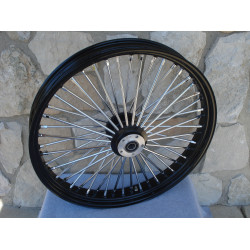 PartzBiz HD 37-543 - 21x3.5 48 Fat King Spoke ล้อหน้าขอบสีดำ Dual Disc Harley Touring Bagger
