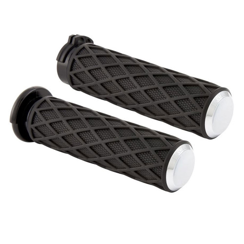 PartzBiz HD: 3485303-Arlen Ness Diamond Rubber Grips Chrome TBW Billet 1‚” คู่ Harley Big Twin XL