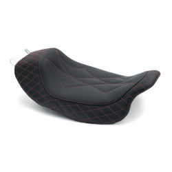 PartzBiz HD 75130AB - Mustang Black Revere Journey Solo Seat Red Diamond Stitch Harley 08-20 Touring