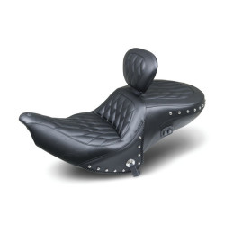PartzBiz HD 79664WT - Mustang Heated One Piece Touring Seat Backrest Black White Double Diamond Indian 16+ Roadmaster