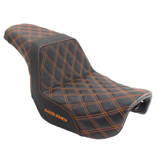 PartzBiz HD: 3475102-Saddlemen Orange Step 2 Up Lattice Diamond Stitch Seat Harley 06-17 Dyna FXD FLD