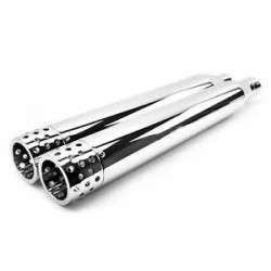 PartzBiz HD ACMCHS17C - 4‚” ท่อไอเสียท่อสลิปออน Chrome Swiss Cheese เจาะ Harley Touring 17+