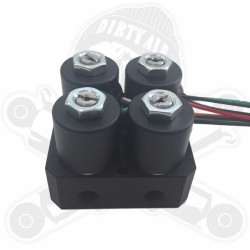 PartzBiz HD DA-4VM - ชุดท่อร่วมขนาดกะทัดรัด Dirty Air 4 วาล์ว 1/8‚” NPT สีดำด้านหน้าด้านหลัง Harley