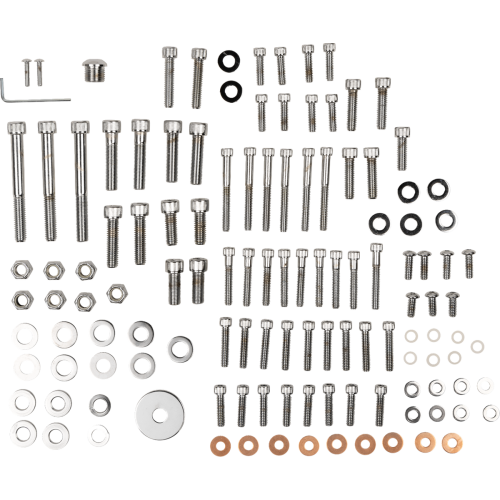 PartzBiz HD: 3488807-Drag Complete เครื่องยนต์ ชุดสลักเกลียวมอเตอร์ Chrome Knurl Socket Harley FXR FLT 87-94
