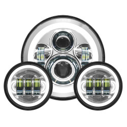 PartzBiz HD HW167004-HW195205 - Hogworkz 7‚” ไฟหน้า LED Halomaker สีขาว หลอดไฟเสริมโครเมียม Harley Touring