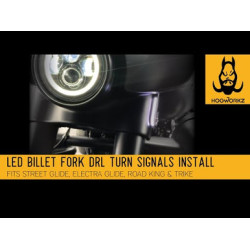 PartzBiz HD HW307015 - Hogworkz LED Billet ส้อม DRL ไฟเลี้ยวสีดำ CNC Harley Touring 1994+