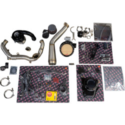 PartzBiz HD TM-7600 - Trask Tornado Turbo Perform Kit Pipe Black Brushed Harley Touring Softail 17+