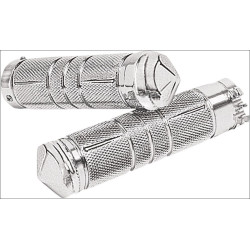 PartzBiz HD DS06300310 - Accutronix Custom Gothic Knurled Diamond Style Chrome Hand Grips สำหรับสายรัดคันเร่งของ Harley