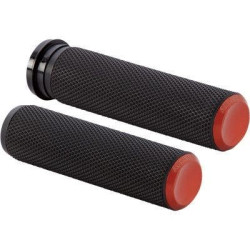 PartzBiz HD AN07-306 - Arlen Ness 07-306 Fusion Knurled Grips สีส้ม TBW สำหรับ Harley FLH/T FLS FXD ELW 08-23