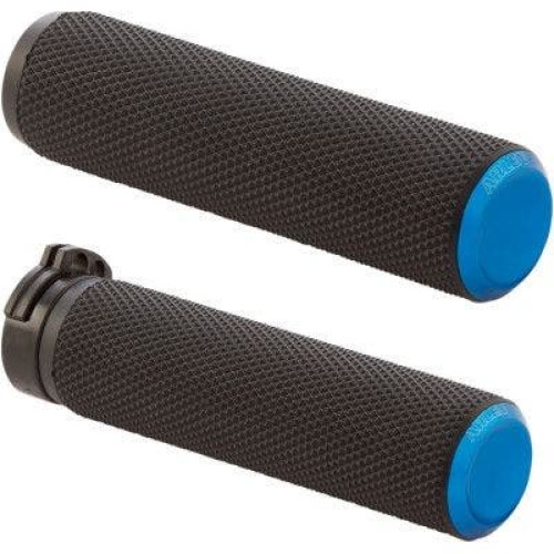 PartzBiz HD: 4424433-Arlen Ness 07-335 Fusion Knurled ปลอกแฮนด์ 1” พร้อมฝาท้ายสีน้ำเงิน Harley 76-Up