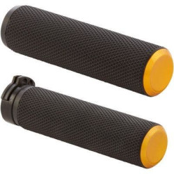 PartzBiz HD AN07-337 - Arlen Ness 07-337 Fusion Knurled ปลอกแฮนด์ 1” พร้อมฝาท้ายสีทอง Harley 76-Up