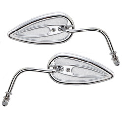 PartzBiz HD AN13-035 & AN13-036 - Arlen Ness 13-035 13-036 กระจกหยดน้ำตาซ้ายและขวา Chrome พร้อมก้านเหล็ก Universal 1901-2241; 1901-2242 262979; 262980