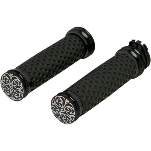 PartzBiz HD: 4423974-Arlen Ness Black Ano ปลอกแฮนด์สัมผัสนุ่มสลักแบบ Dual Cable สำหรับ Harley | 07-088