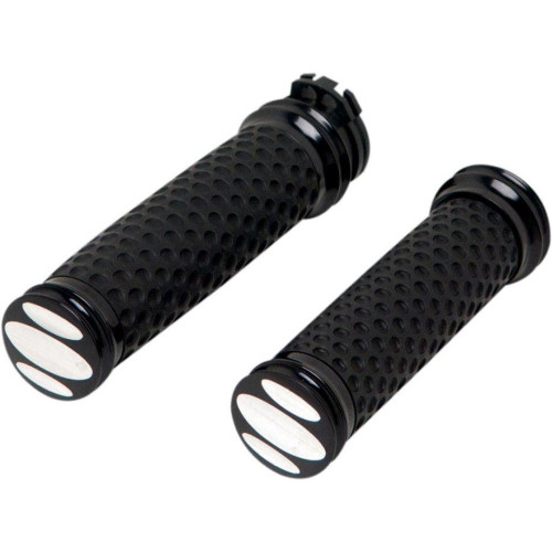 PartzBiz HD: 4423830-Arlen Ness Black Scalloped Soft-Touch Hand Grips Dual Cable for Harley | 07-084