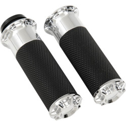 PartzBiz HD AN07-330 - Arlen Ness Fusion Chrome Beveled Hand Grips สำหรับ Harley Dual Cable Throttle รุ่น | 07-330 PartzBiz HD AN07-330 - Arlen Ness Fusion Chrome Beveled Hand Grips สำหรับ Harley Dual Cable Throttle รุ่น | 07-330