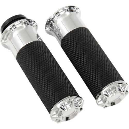 PartzBiz HD: 4423595-Arlen Ness Fusion Chrome Beveled Hand Grips Harley Throttle By Wire Models | 07-328 PartzBiz HD: 4423595-Arlen Ness Fusion Chrome Beveled Hand Grips Harley Throttle By Wire Models | 07-328
