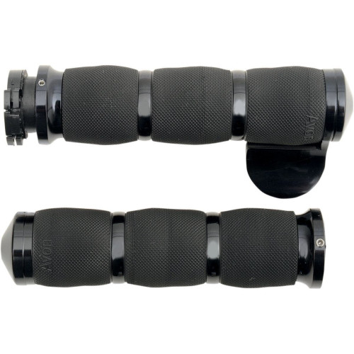 PartzBiz HD: 4423337-Avon 3 Ring w/ Throttle Boss Black Anodized Air Cushion Hand Grips Indian 14-17 | MT-IN-AIR-90A-B