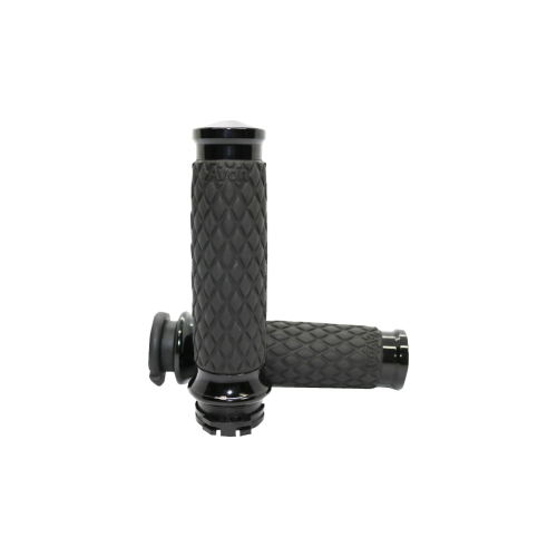 PartzBiz HD: 4423354-Avon Black Ano Diamond Rubber Contour Hand Grips for Harley Cable Throttle | DIA-65-ANO