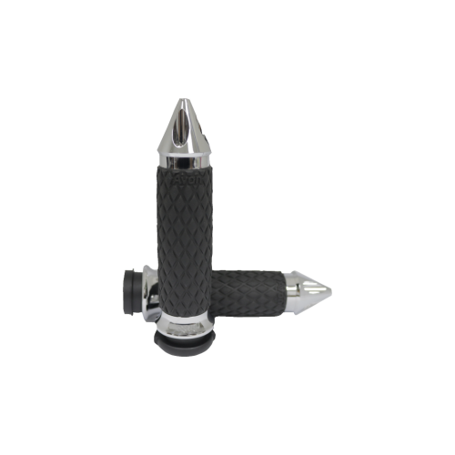 PartzBiz HD: 4423327-Avon Chrome Spike Diamond Rubber Contour Hand Grips for Harley Throttle By Wire | DIA-60-CH-FL-SP PartzBiz HD: 4423327-Avon Chrome Spike Diamond Rubber Contour Hand Grips for Harley Throttle By Wire | DIA-60-CH-FL-SP