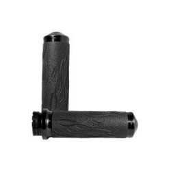 PartzBiz HD AG-FLA-86 - Avon Grips ด้ามจับเปลวไฟอะโนไดซ์สีดำสำหรับ Harley Cable Throttle Models | ฟลา-86