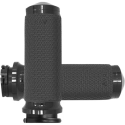 PartzBiz HD AG-MF-63B-ANO - Avon Large Memory Foam Grips หมวกกลมสีดำสำหรับ Harley Cable Throttle 84-21 | MF-63B-ANO