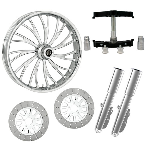 PartzBiz HD: 4423186-Axxis Chrome 23" Wheel Tire Dual Rotors w/ Raked Triple Trees Lowers & Sliders | AXXIS-DUAL-CHR-KIT-PCKG