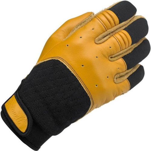 PartzBiz HD: 4422124-Biltwell Bantam Heavy Duty Tan and Black Leather Riding Gloves (XS-2XL) cowhide suede internal padding abrasion resistance shock isolation outdoors grip stitched adjustable weather hand protection 3301-2685 3301-2686