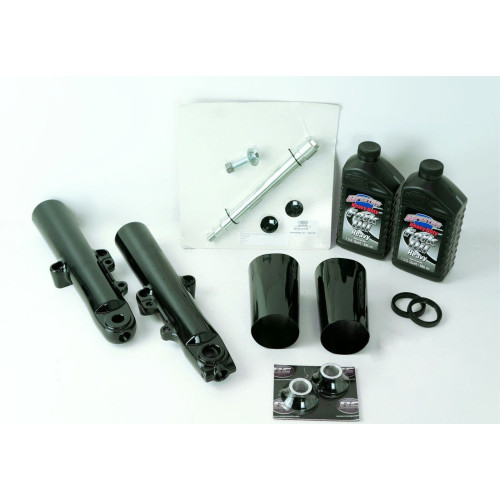 PartzBiz HD: 4421975-Black 49mm Front End Upper & Lower Legs Package w/ Flush Axle Harley 14-21 FLH/T