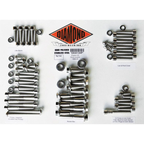 PartzBiz HD: 4421854-ชุดสลักเกลียวเครื่องยนต์สแตนเลสขัดเงา Diamond Engineering OEM Dyna FXD 99-05 | DE6513HP PartzBiz HD: 4421854-ชุดสลักเกลียวเครื่องยนต์สแตนเลสขัดเงา Diamond Engineering OEM Dyna FXD 99-05 | DE6513HP