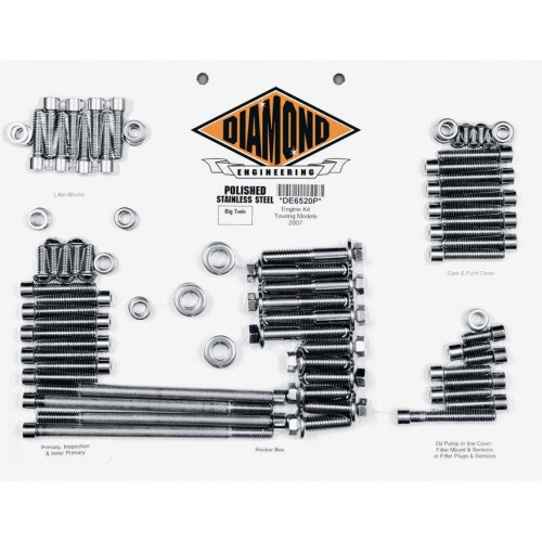 PartzBiz HD: 4421857-Diamond Engineering OEM Polished Stainless Steel Engine Bolt Kit FLH 07-15 | DE6520P PartzBiz HD: 4421857-Diamond Engineering OEM Polished Stainless Steel Engine Bolt Kit FLH 07-15 | DE6520P