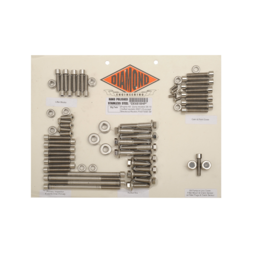 PartzBiz HD: 4421859-Diamond OEM Polished Stainless Steel Engine Bolt Kit Softail & Dyna 06-15 | DE6518P