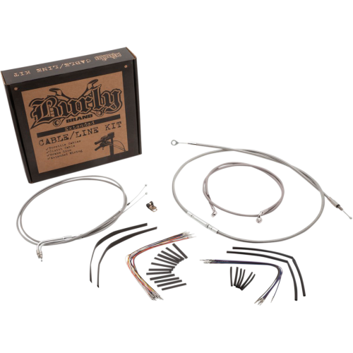 PartzBiz HD: 4421657-Burly Braided Stainless Steel Cable/Line Kit For 14" Apehangers Harley FXST/B/C/D 2007-2010  | easternperformance.com