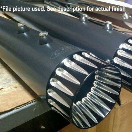 PartzBiz HD: 4421387-Cary Faas CFR 4 1/2" Black Fluted / Fluted Megaphone Tapered Mufflers for Harley | FLH008 PartzBiz HD: 4421387-Cary Faas CFR 4 1/2" Black Fluted / Fluted Megaphone Tapered Mufflers for Harley | FLH008
