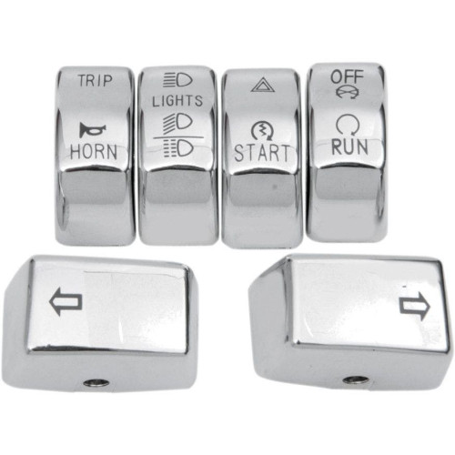 PartzBiz HD: 4421282-Drag Chrome 6 Piece Handlebar Control Switch Key Cap Set Harley Dyna Softail | Drag Specialties